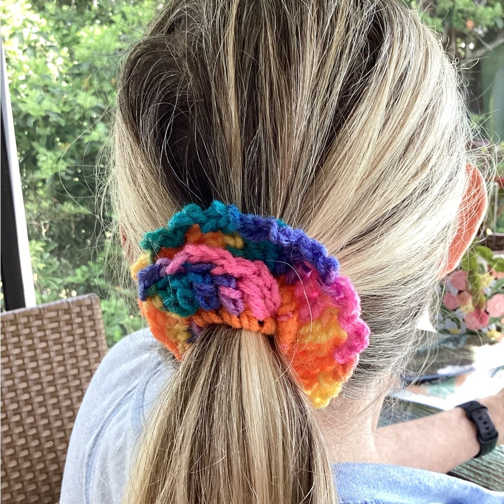 Hair Scrunchy Set Hand Crafted Colorful Spring Summer Crochet Purple Green - Picture 11 of 13
